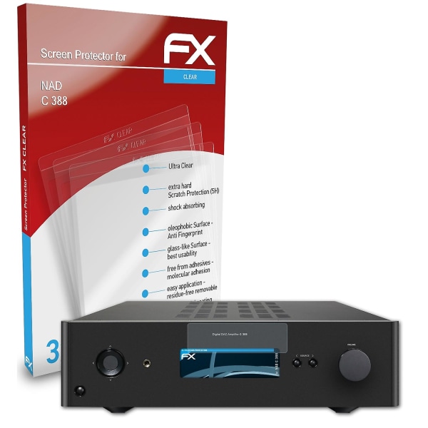 atFoliX 3x skärmskydd kompatibel med NAD C 388 displayskydd klar