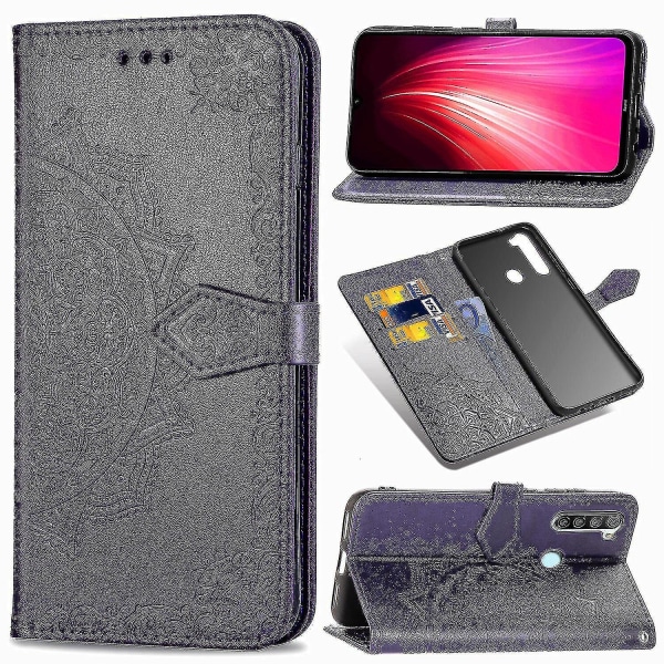 Xiaomi Redmi Note 8 Case Nahkainen Lompakon Cover Kohokuvioitu Mandala Magneettinen Flip Protection Iskunkestävä - Violetti