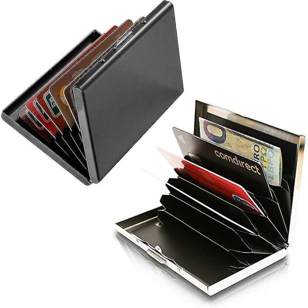 2 kpl Rfid-estolompakko - Luottokorttikotelon lompakko 6 luottokortille kussakin, ruostumattomasta case valmistettu alumiininen metallikotelo, ohut, turvallinen, metallikontakti