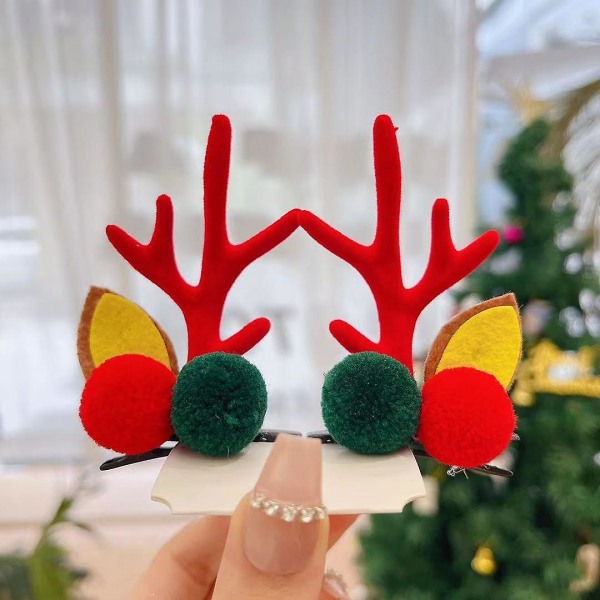 Hodebånd 8 par julehårklemmer, reinsdyrgevir hårklemmer julefest plysj elghårklemmer, 8 stk for kvinner