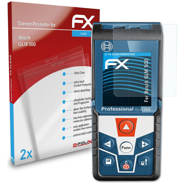 atFoliX 2x skyddsfolie kompatibel med Bosch GLM 500 Displayskyddsfolie klar