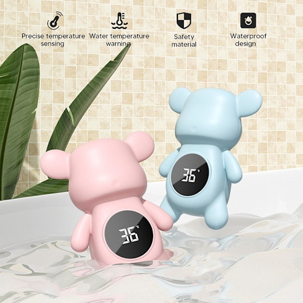 Baby badetermometer - bjørneform, sikkerhetsdisplay, romtemperatur, rosa