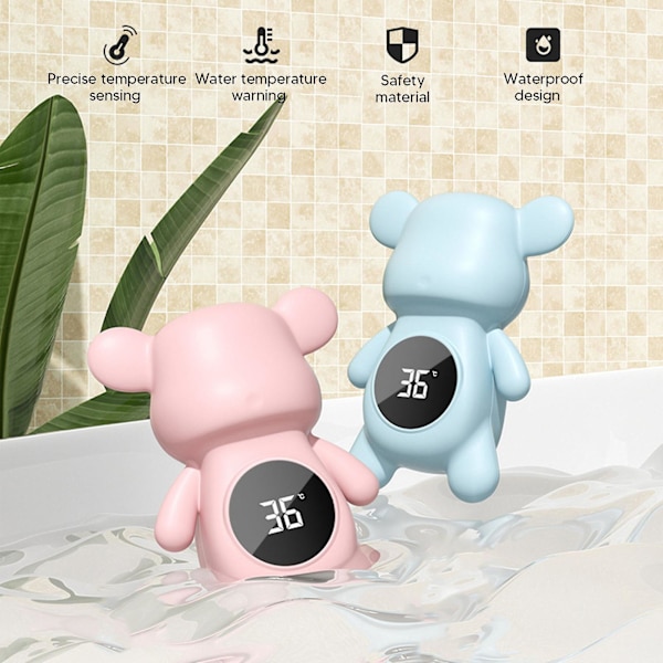 Babybadtermometer - Björndesign, säkerhetsdisplay, rumstemperatur, rosa