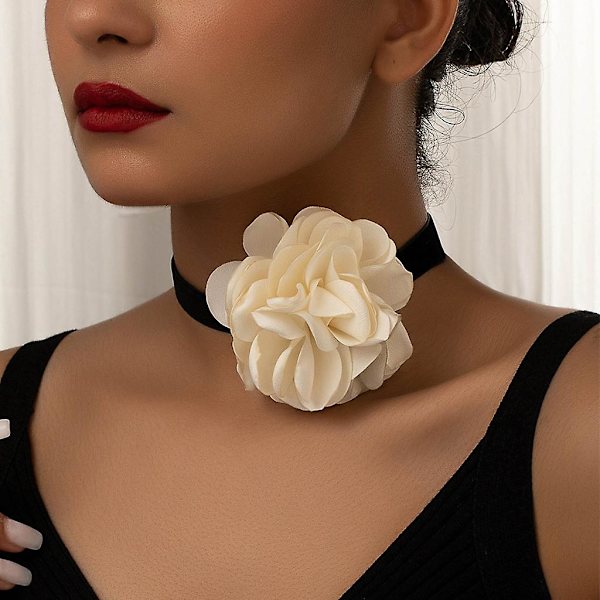 Sexy enkel roseblomst lang fløyelsbånd choker halskjeder krage halsbånd