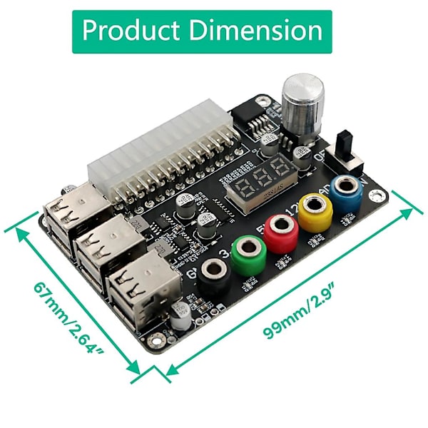 6-port USB ATX24p strømforsynings breakout-kort  Justerbar spændingsknap Nulstilling