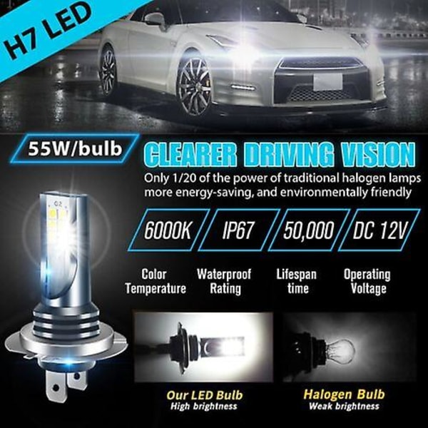 4x H7 Led-strålkastarlampor Kit Helljus Halvljus 220w 60000lm Super Bright 6000k Vit