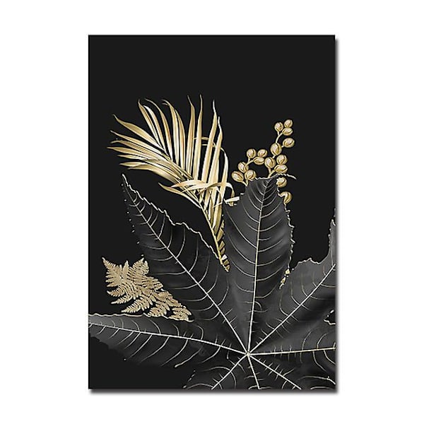 Väggdekor vardagsrum sovrum modern väggkonst present bild guld svart blomma växt ramfri 40*60cm