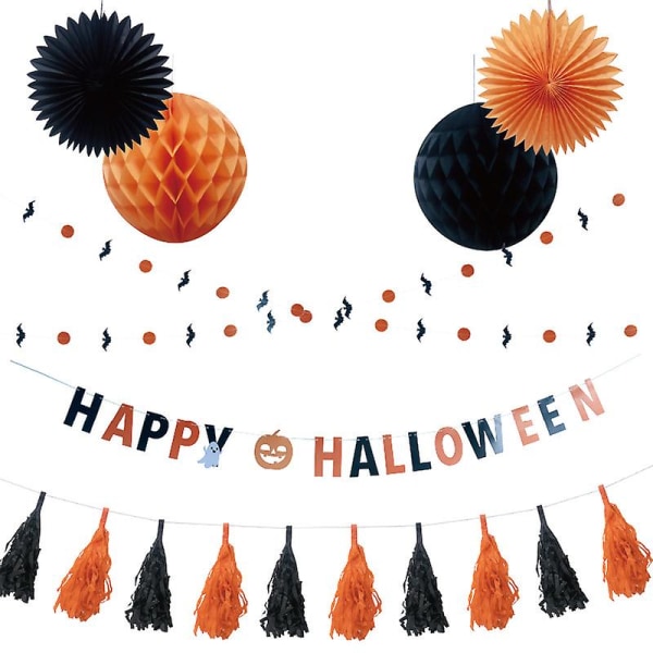 Halloween Dekoration Festdekorationer Honeycomb Papper Fläkt String Flagga Tofs Bakgrund Väggarrangemang Atmosfär Arrangemang Kit