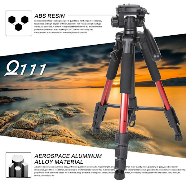 Zomei Q111 Professionellt Tyngre Aluminiumstativ & Panhuvud för DSLR-kamera Röd Färg