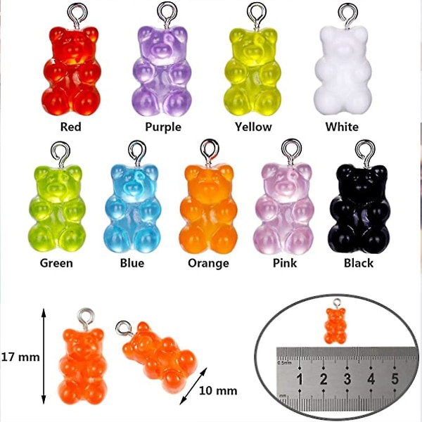 45 stycken färgglada björnhänge hartsbjörn nyckelring DIY smycken halsband, 9 färger