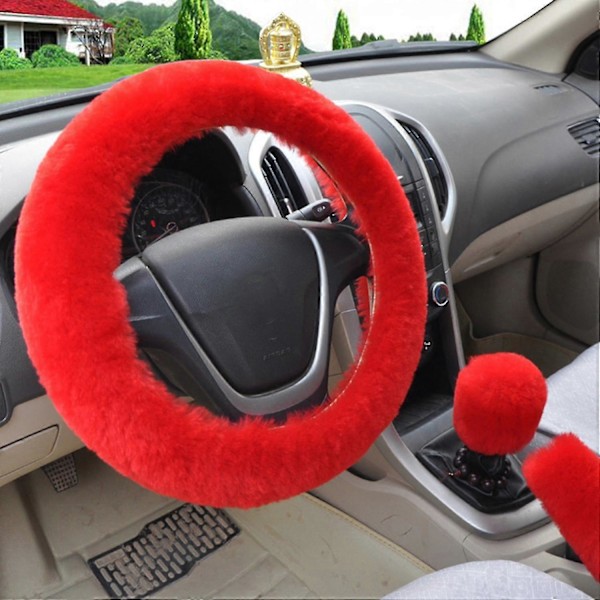 3-pack Mjuk Plysch Rattöverdrag Vinter Päls Fluffig Biltillbehör red