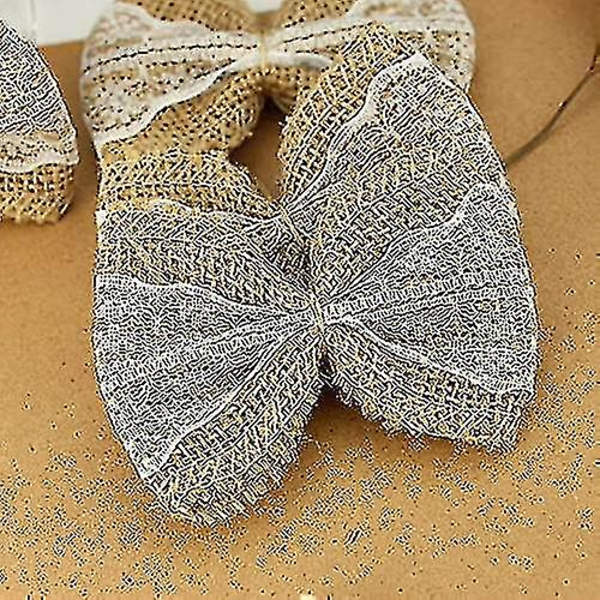 50 stycken säckvävsflugor Set DIY Jutefluga Retro Säckvävsfluga Julgranspynt Dekoration Bröllop Juldag Semestertillbehör Gul