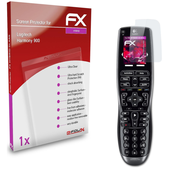 atFoliX Panzerfolie yhteensopiva Logitech Harmony 900 kanssa, lasikalvo 9H suojakalvo