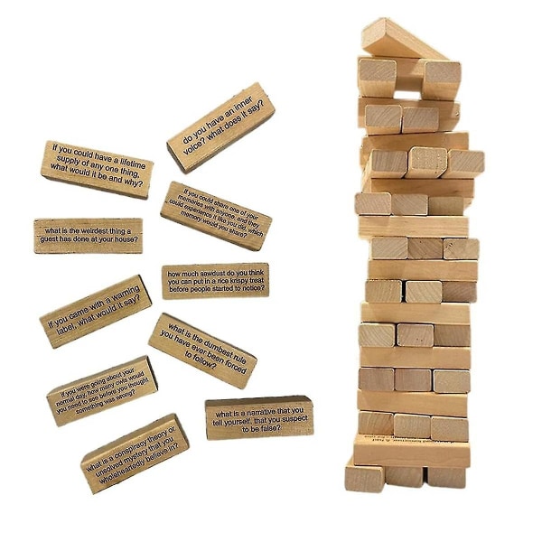 54 stykkers spørsmål Tumbling Tower Game, Giant Wood Stacking Game med resultattavle, Ice Breaker Spørsmål Tumbling