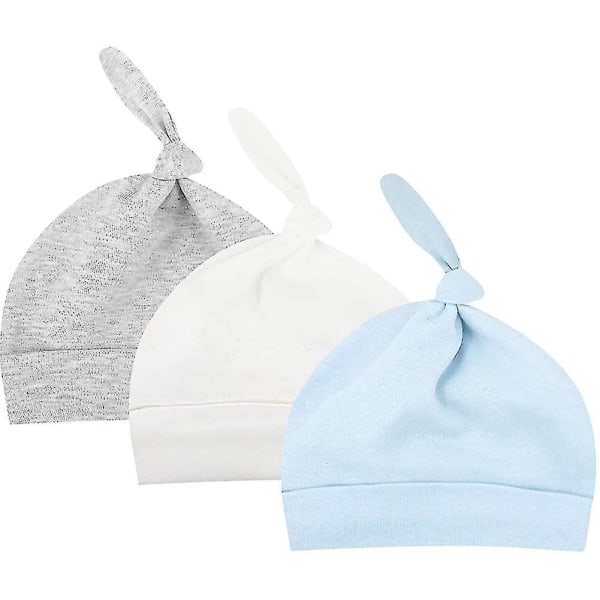 3 Pcs Baby Newborn Hat Cotton Beanie Bow Hat Cute Unisex Adjustable Cap For