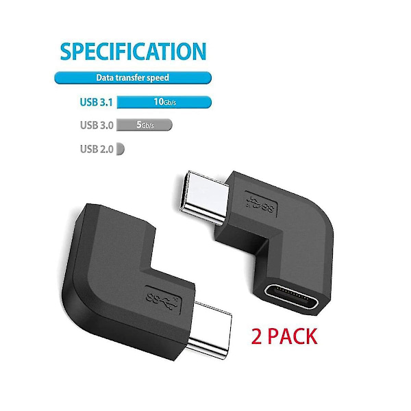 2 st/set Vinkel USB 3.1 Typ C Hane till Hona Adapter USB-C Adapter för Smart Phone Bärbar