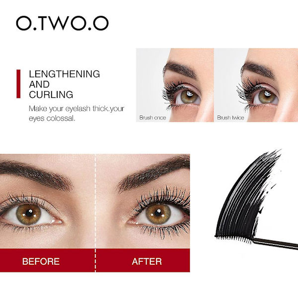 O.two.o 3D Silkefiber Mascara - Forlængende, Vandfast, Langvarig, Krøller, Tyk Mascara, Lange Vipper, Forlængelse, Makeup