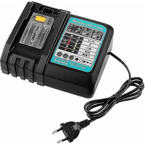 Reservelader DC18RC Hurtiglader med LED-skjerm 14.4V og 18V Batterilader Verktøy 3A Batterier for Makita (EU-kontakt)