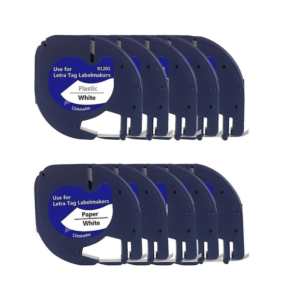 10 kpl tarramerkkien täyttöpakkauksia Letratag-täyttöpakkauksille 12 mm x 4 m valkoinen muovinen tarrateippi Letra Tag Plulle