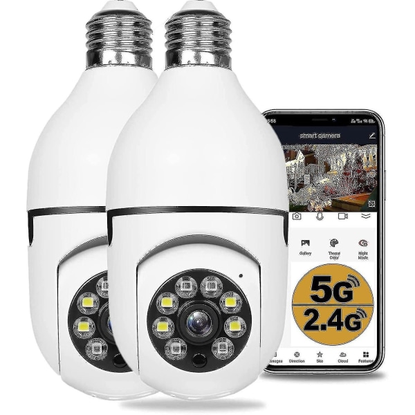 2 stk 360 graders sikkerhetskameraer trådløst utendørs, wifi lyspærekamera, 1080p trådløse kameraer for hjemmesikkerhet