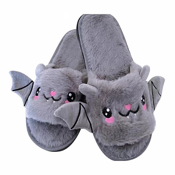 Halloween flaggermus dyresko myke plysj koselige åpne tå kvinner fuzzy tøfler grey us 14