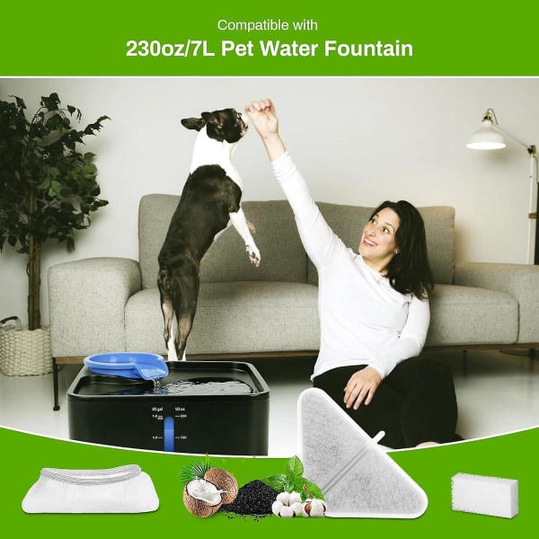 12 sarjaa vaihtosuodattimia 230 oz koiran suihkulähteelle, vesisuihkulähteen suodattimen vaihto 5 kerrokselle suodatusjärjestelmälle 7 l lemmikkieläinten suihkulähde