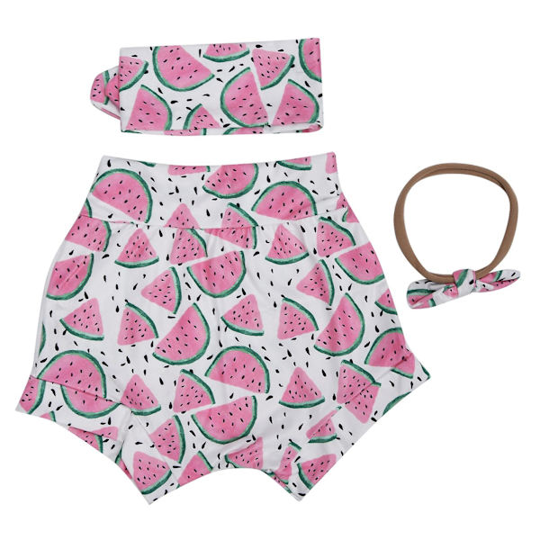 Sommarkläder för spädbarn, flickshorts med elastisk botten, rosa hårband, vattenmelonsmönster - 100 cm