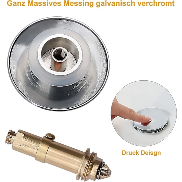 Pop Up Click Clack Spring Stop, Tryk Håndvask Aftapningsprop Pop-up Stop Til Køkken Håndvask Badeværelse, Massiv Messing Krombelægning, 66mm