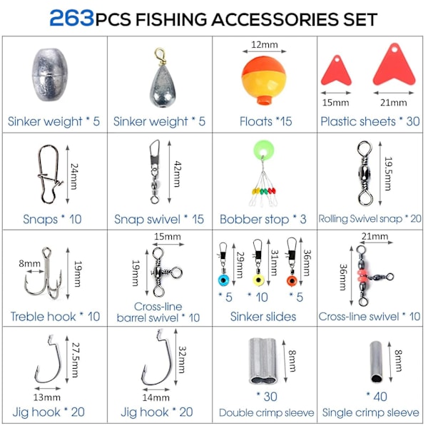 263 Dele/sæt Fisketilbehørssæt Med Tackle Box Inkluderende Tang Jig Hooks Sinker Vægt Swivels Snaps Sinker Slides red white