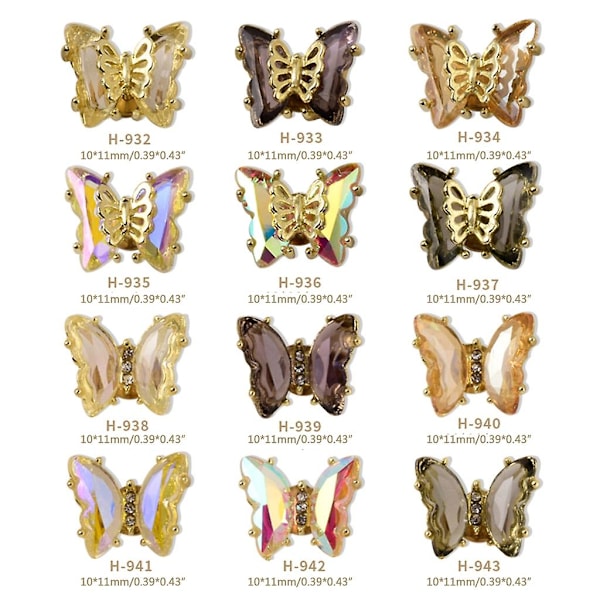5-pack Fjärilsnaglar Smycken Charms Kristall 3d Snurrande Fjärilscharms H937
