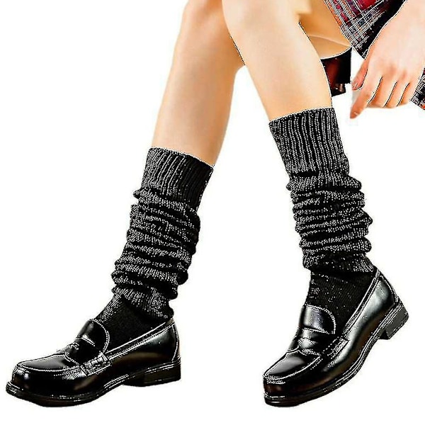 Kvinners vinter ribbestrikket slouch topp lårhøye strømper japansk lolita studentuniform løs over kneet støvletter sokker