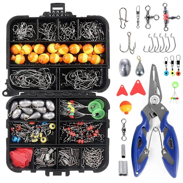 263 Dele/sæt Fisketilbehørssæt Med Tackle Box Inkluderende Tang Jig Hooks Sinker Vægt Swivels Snaps Sinker Slides red white
