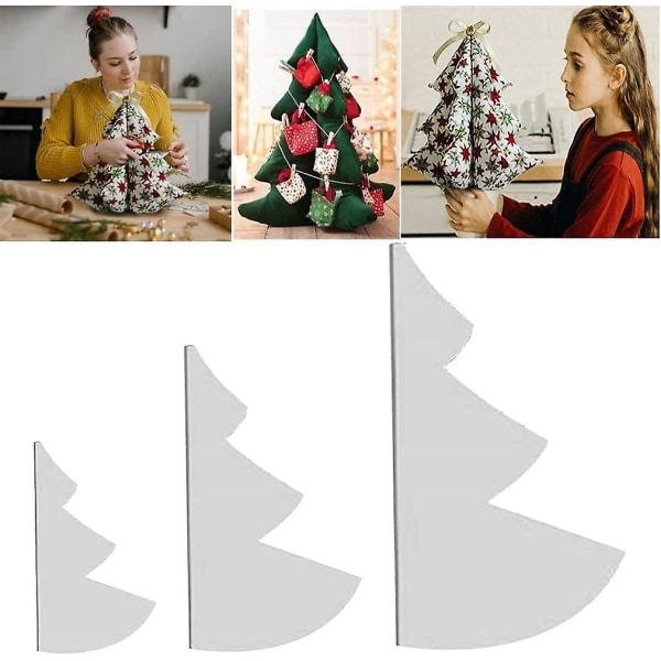 3 stk stoff juletre symal, håndlaget quiltesett mønstermal for 3 størrelser, DIY Cut On Fold maler
