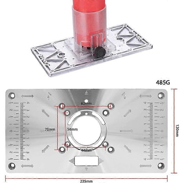 Aluminium innstikkplate for freserbord 700C - Med 4 innstikkringer - For snekkerbenk - 235 mm x 120 mm x 8 mm sølv, ett sett