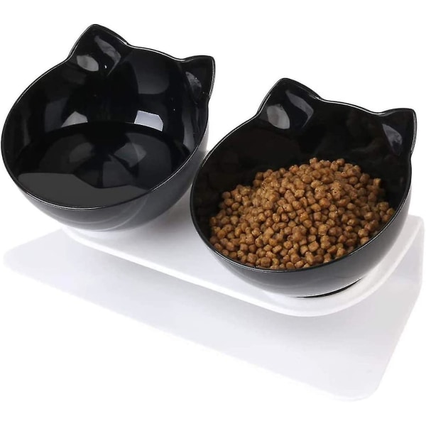 Kattefoder Dobbelt katteskål med hævet stativ 15 skrånende katteskåle Kattefoder forhøjet foderskål, til katte og små hunde