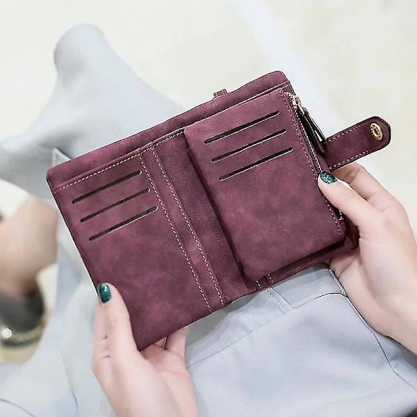 Kvinde Mode Mat Kort Tegnebog Pu Læder Lynlås Hasp Frosted Dame Punge Penge Mønt Id-Kortholder Piger Søde Clutch B Black