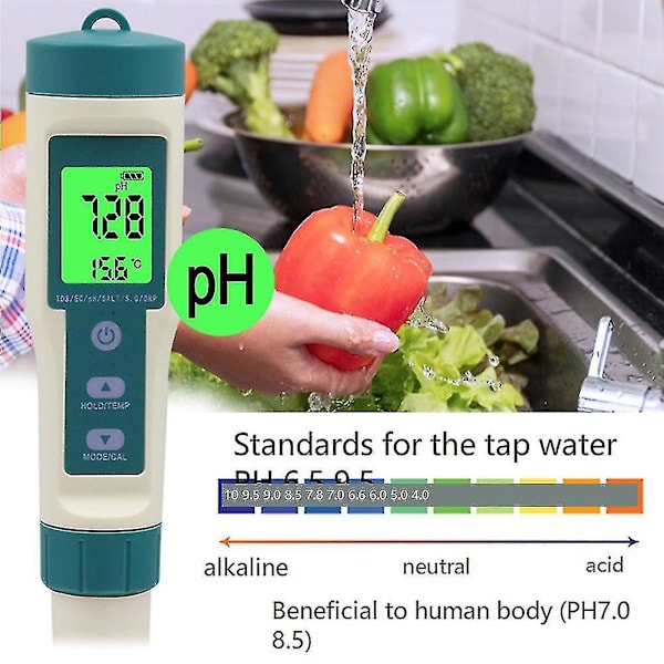 8 i 1 Ph H2 Tds Orp Salthalt S.g Temp Meter Digital Ph-testare Vattenkvalitetstestare För Dricksvatten