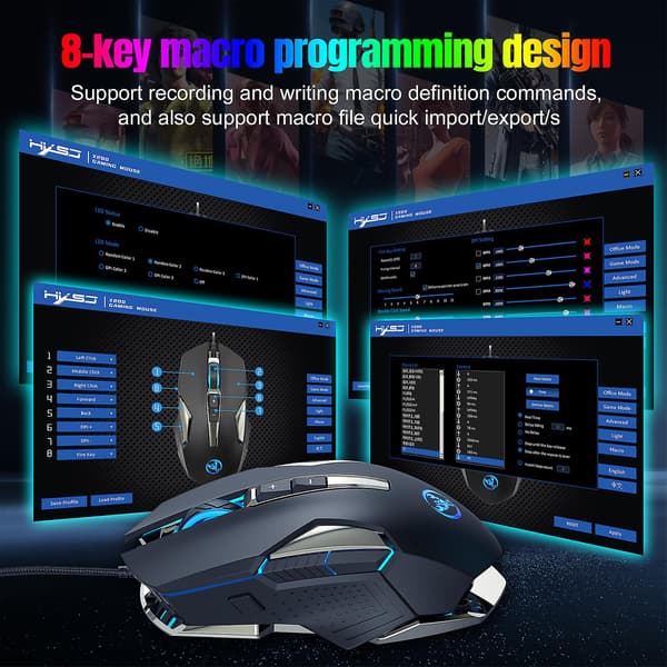 Fleksibel Gaming Mus Konkurrence Usb Kablet 4 Karakterer 8000 Dpi 8 Knapper Spil