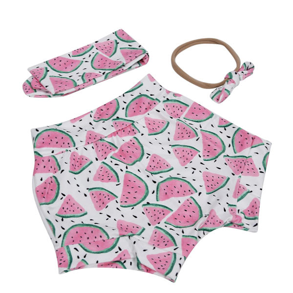Sommarkläder för spädbarn, flickshorts med elastisk botten, rosa hårband, vattenmelonsmönster - 100 cm