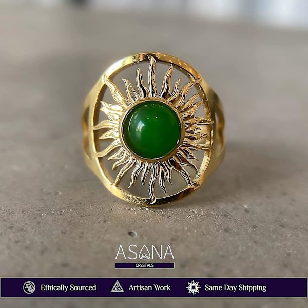 Grønn ring gull nordstjernerring 18kt boho ring helbredende krystall grønn agat ring stjernetegn ring for kvinner wiccan smykker ekte edelsten ring, , agat