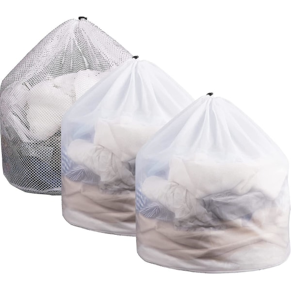 3 pakke mesh vasketøjsposer med snøre, 31" X 24" robust vasketøjspose