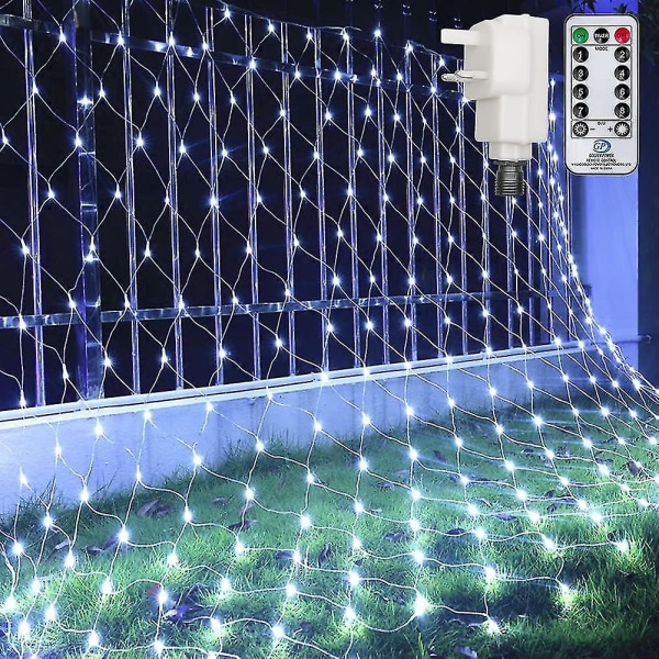 Udendørs Net Lys Have Net Lys, 3m X 2m Fairy Lights Net Lys Strømforsyning Cool White Net Light Med Fjernbetjening Og Timer Til Indendørs Gardiner