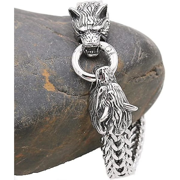 Viking Wolf Head Armbånd Kompatibel Herre Rustfritt stål Kongekjede norrøne smykker Biker Amulet Odins Wolf Armbånd