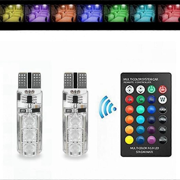 1 Par DC12V T10 5050 LED-lys 6 SMD RGB Takleselys + Fjernkontroll