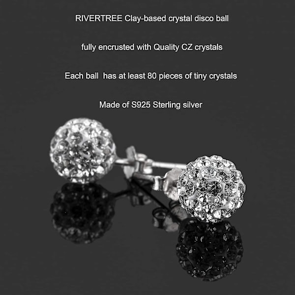 Sterling Sølv 925 Pave Krystal Diskobold Ørestik 8mm Shamballa Glitrende Cz Diamant Til Kvinder Rivertree