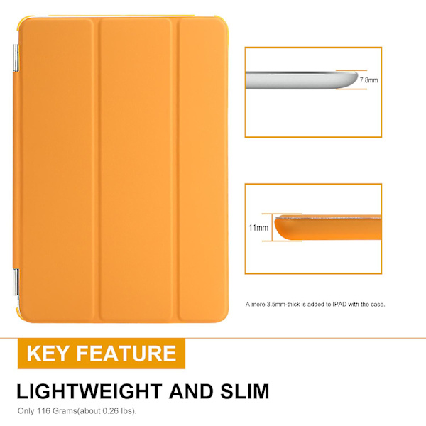 Smart Cover Etui PU Læder Magnetisk Tynd Beskytter til iPad Mini 1 2 3 Orange