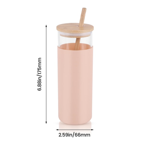 17 oz glasglas Bærbar glasvandflaske Halm Silikone Beskyttende ærme Bambuslåg-pink