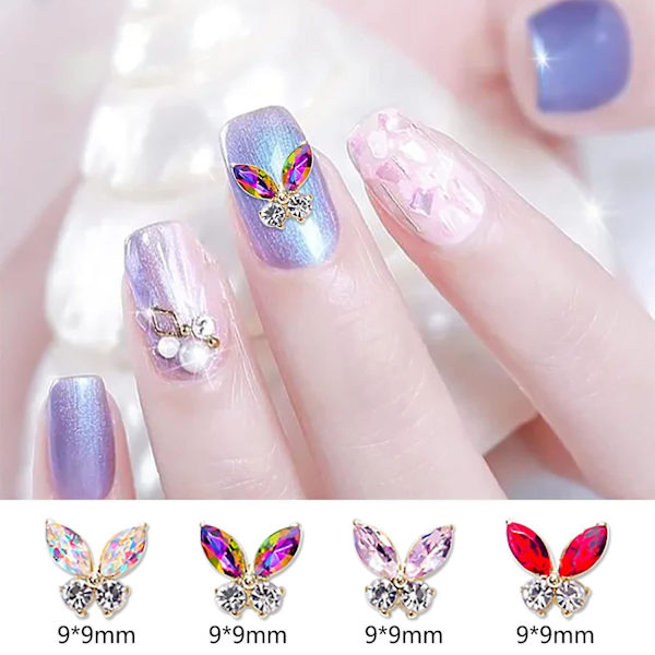 40 st 3D fjärilsnagelcharm 3D nagelrhinestone diamantglas kristall ab nagelkonstcharm metall ädelsten glitterdekoration kristallnaglar