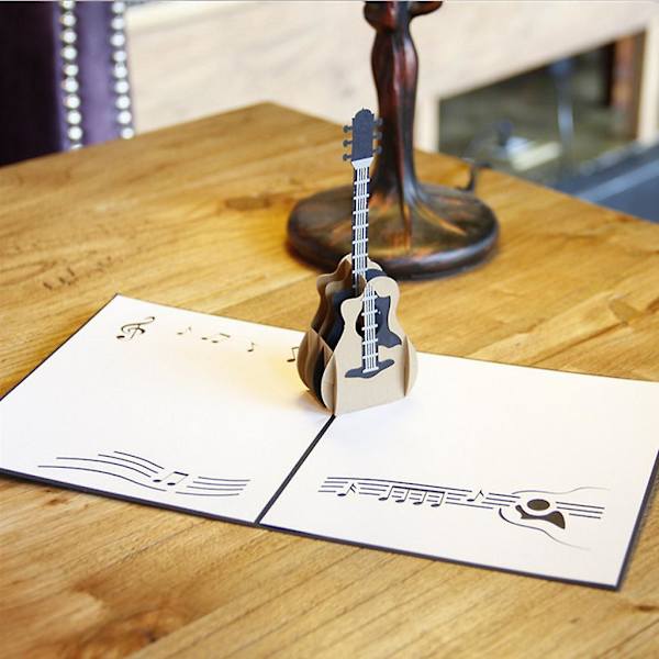 Paper Guitar 3d Pop Up -kortti, käsintehdyt onnittelukortit syntymäpäiväonnitteluihin