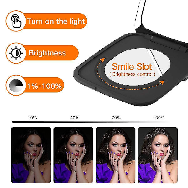 Led-belyst rejsemakeup-spejl, 1x/5x forstørrelse - dagslys-led, kompakt, bærbar, stort 4 tommer bredt belyst spejl, USB-opladelig, sort
